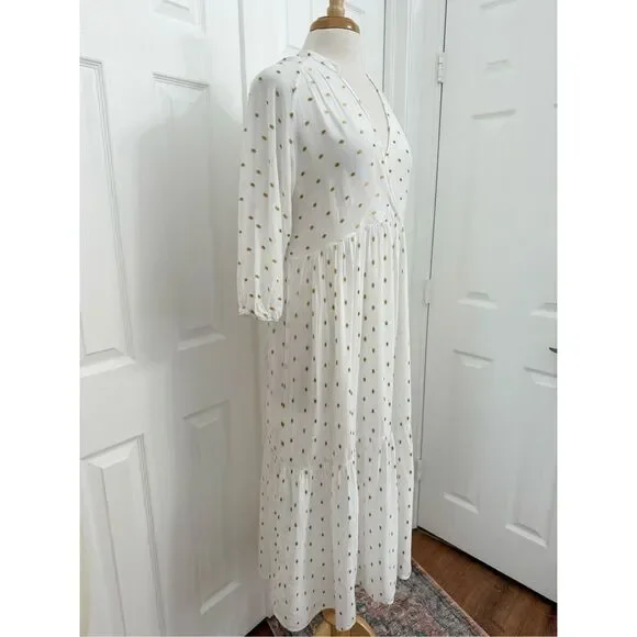 Anthropologie Augustine White Polka Dot 3/4 Sleeve Midi Tiered Dress Size Small - Picture 2 of 7